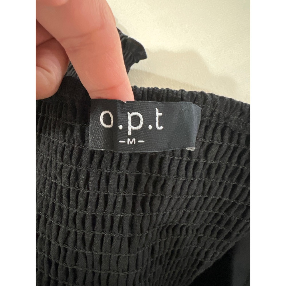 O.P.T. Black Puff Sleeve Smocked Crop Top Square Neck Size Medium - Picture 6 of 7